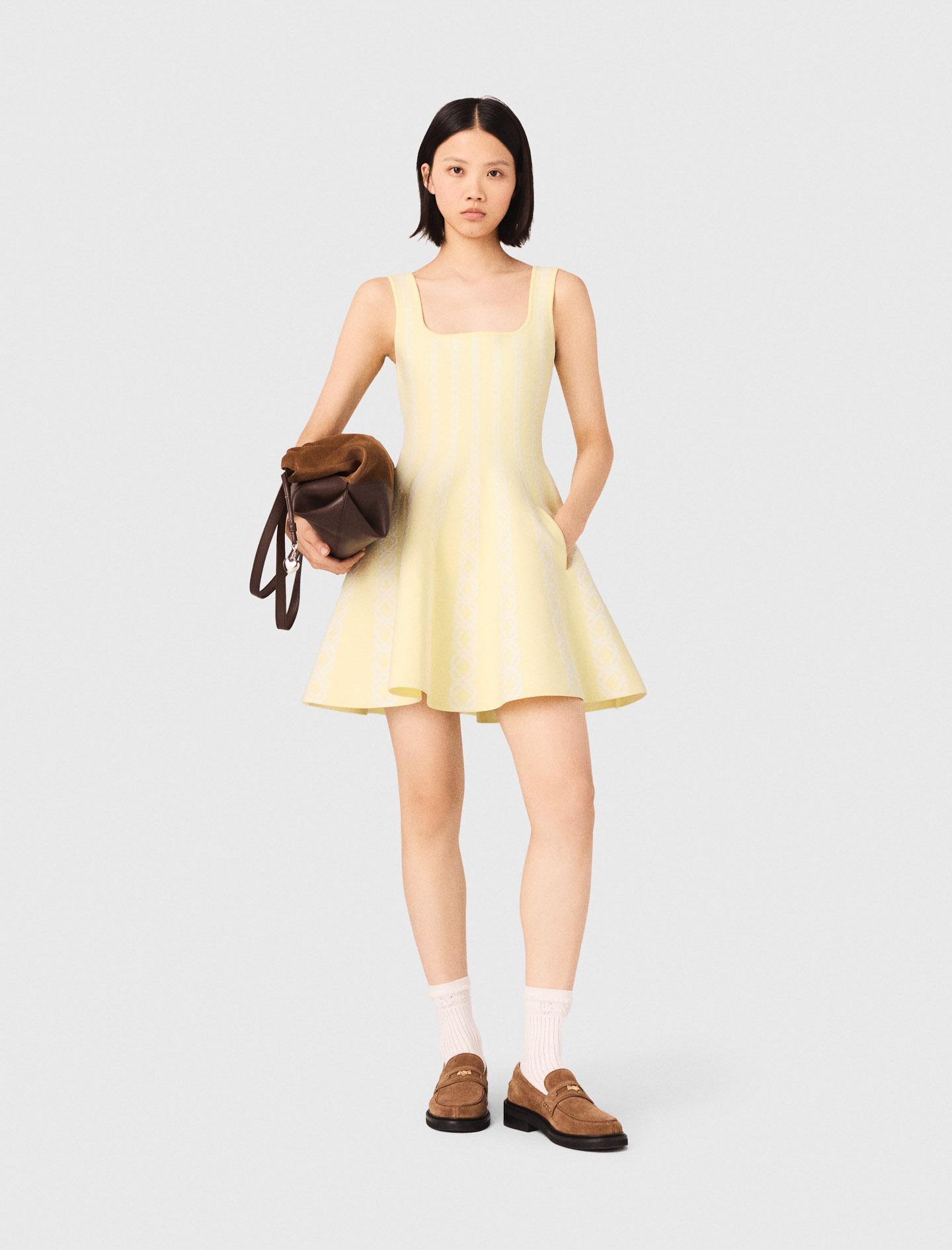 Jacquard knit short dress Pale Yellow for Women | Maje