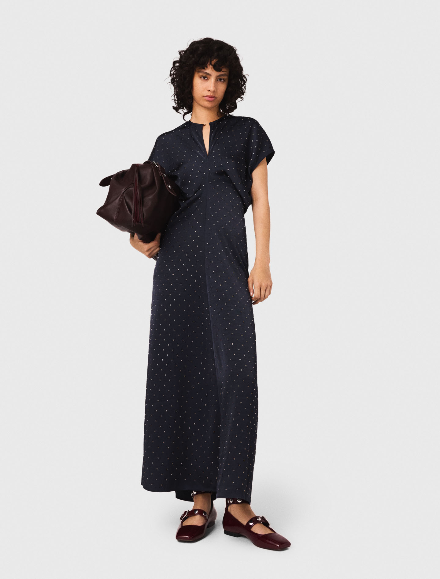 Studded satin maxi dress Blue for Women | Maje