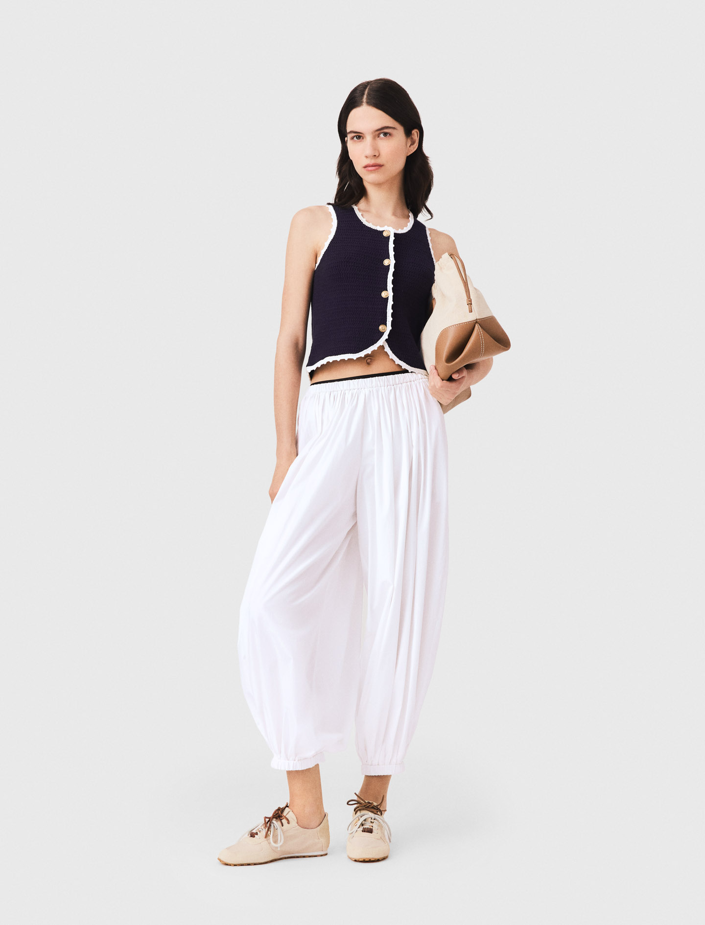 Knit top with crochet trim Navy for Women | Maje