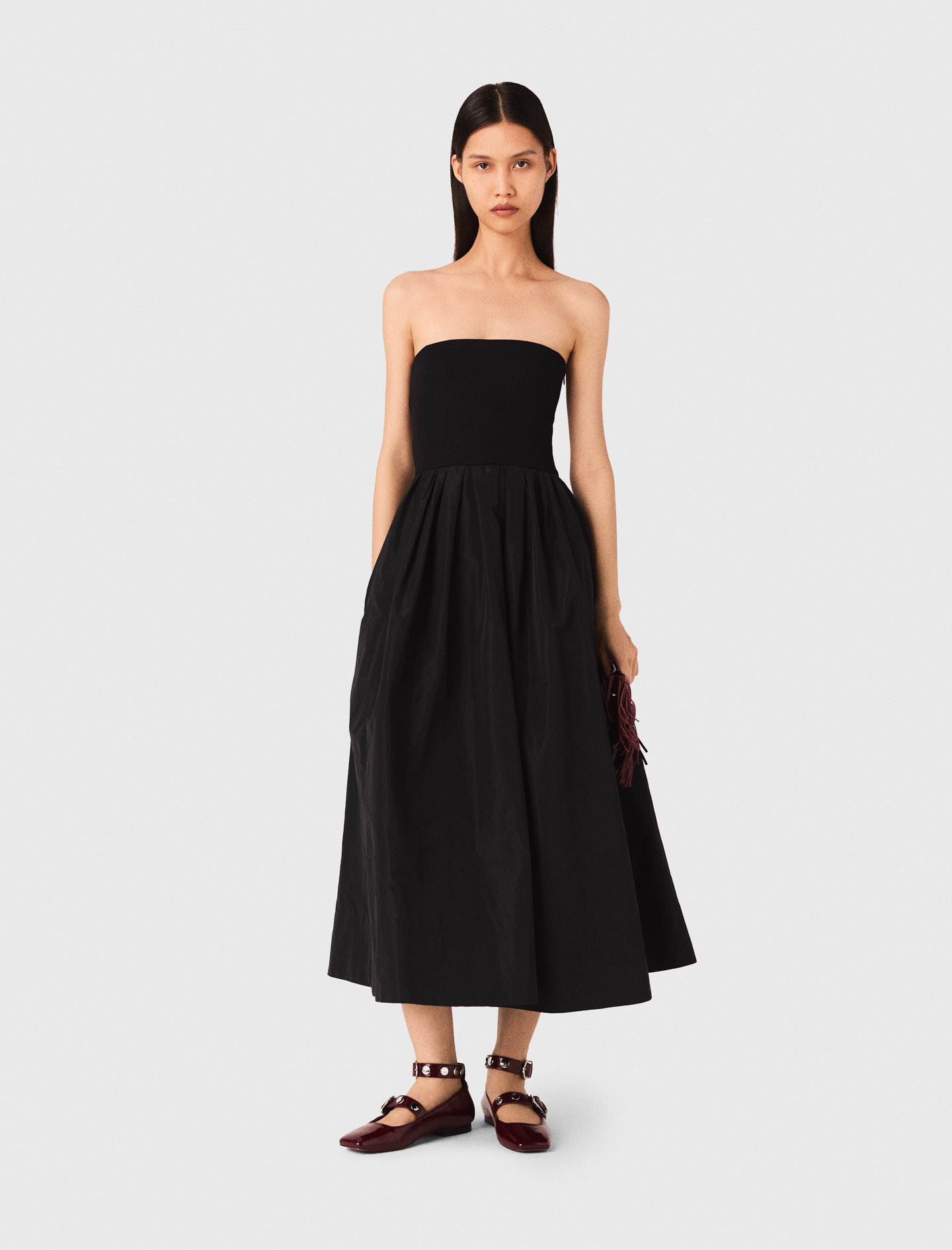 majeページ Strapless mesh and taffeta dress Black / Gray for Women | Maje