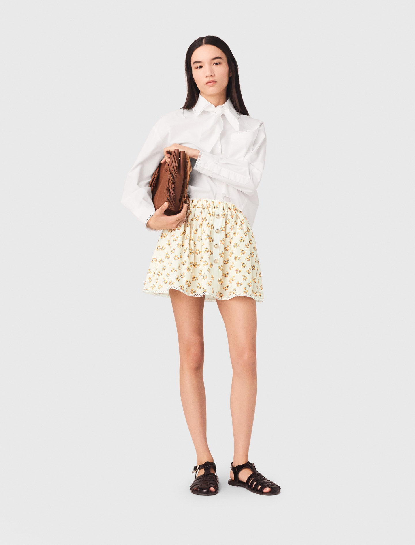Printed skirt with rickrack trim Yellow Small Flowers Print for
