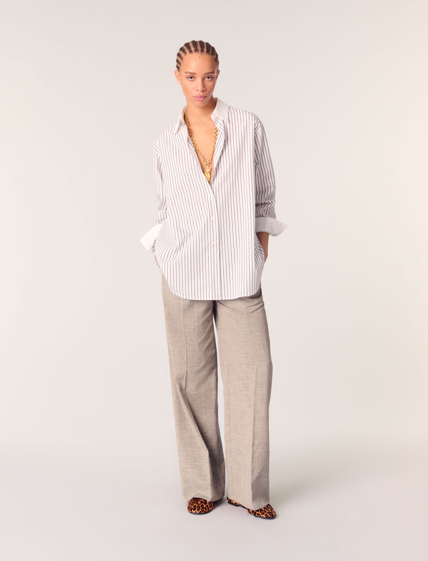 Rhinestone striped shirt Bicolor for Women | Maje