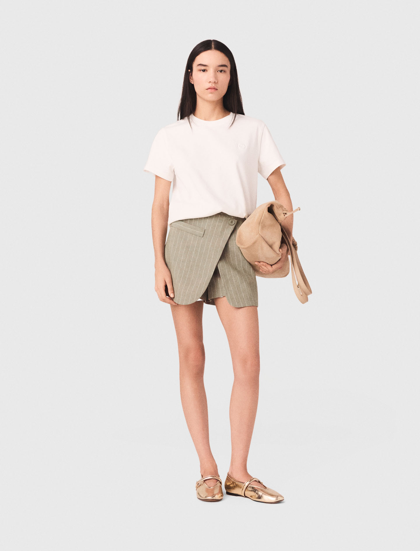 Layered linen blend shorts Khaki for Women | Maje