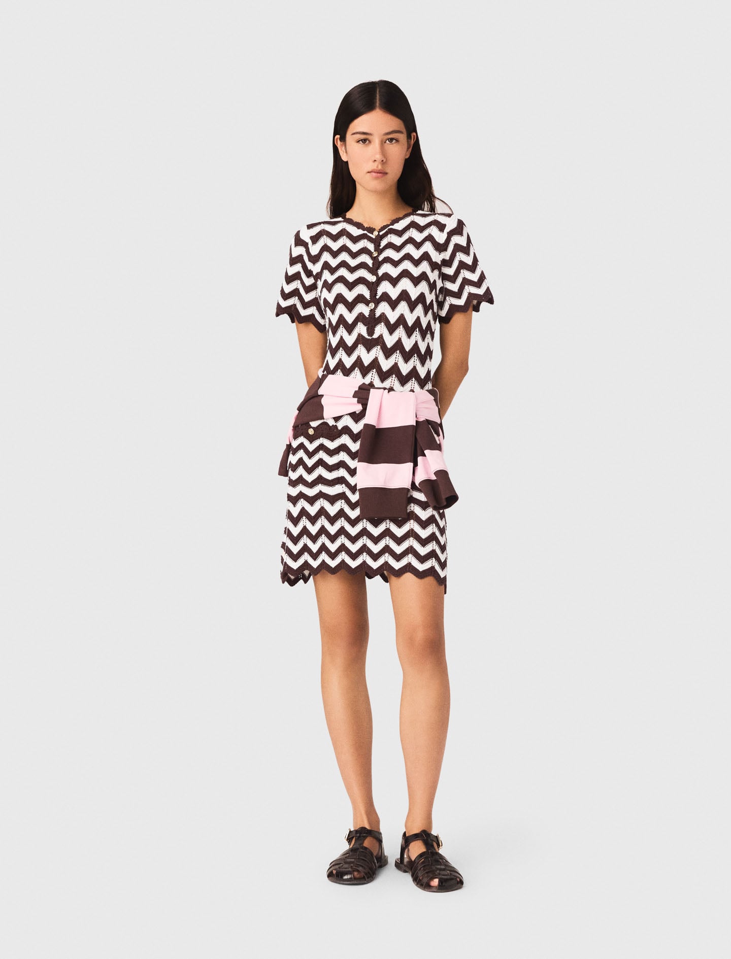Zigzag crochet dress Brown/White for Women | Maje