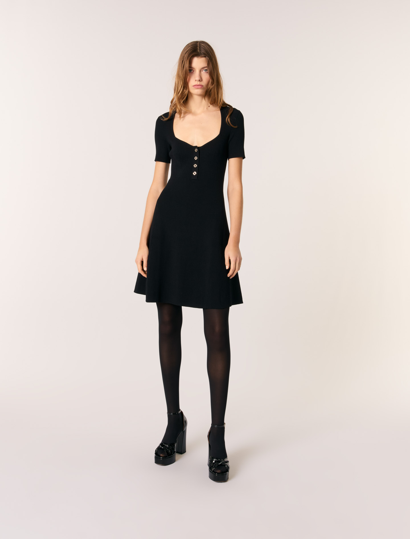 ワンピース AMIRI FW25 MA MINI DRESS KNIT RIB (AWKNRS1008 BLACK) Rib knit short dress Black / Gray for Women | Maje