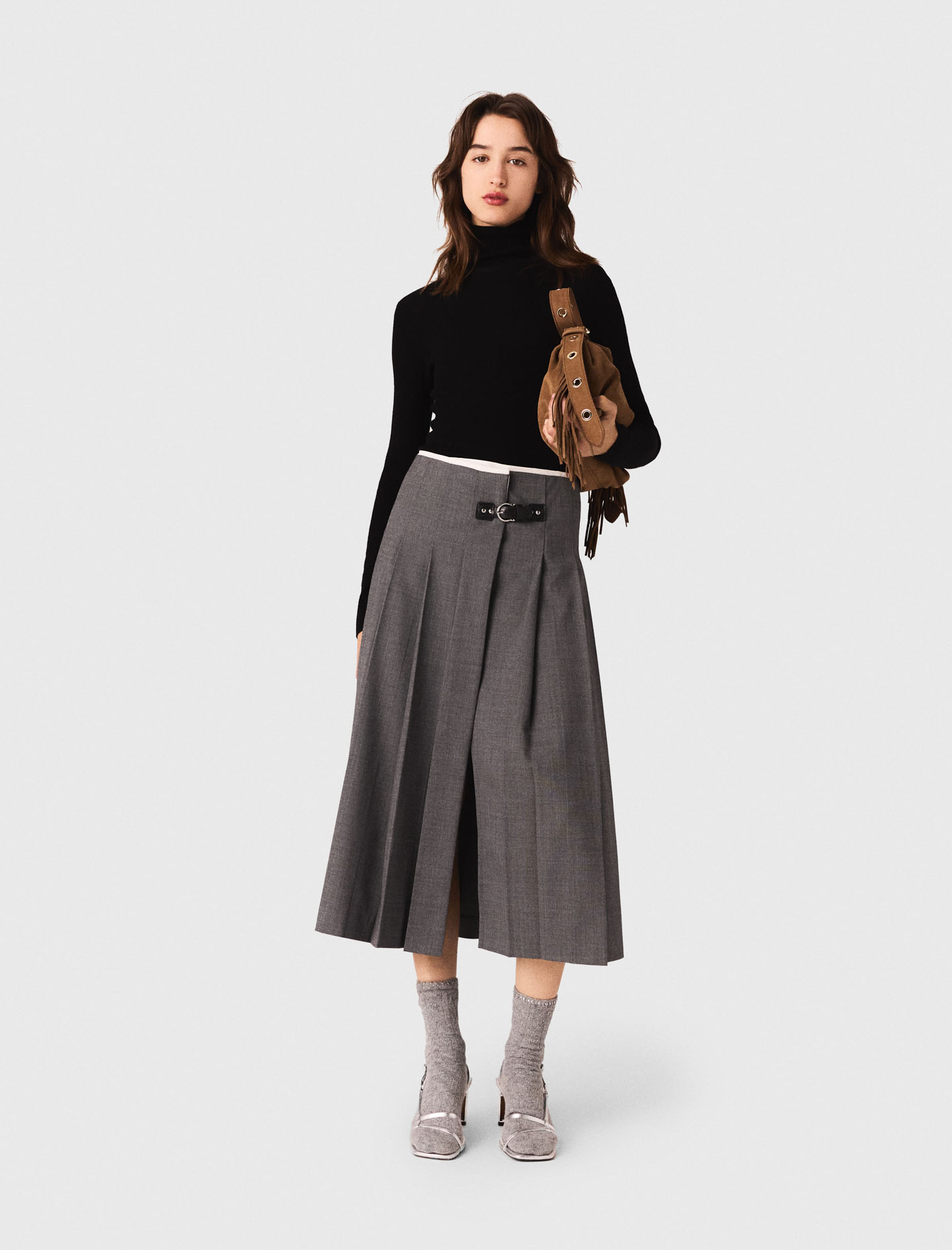 Long pleated skirt Black / Gray for Women | Maje
