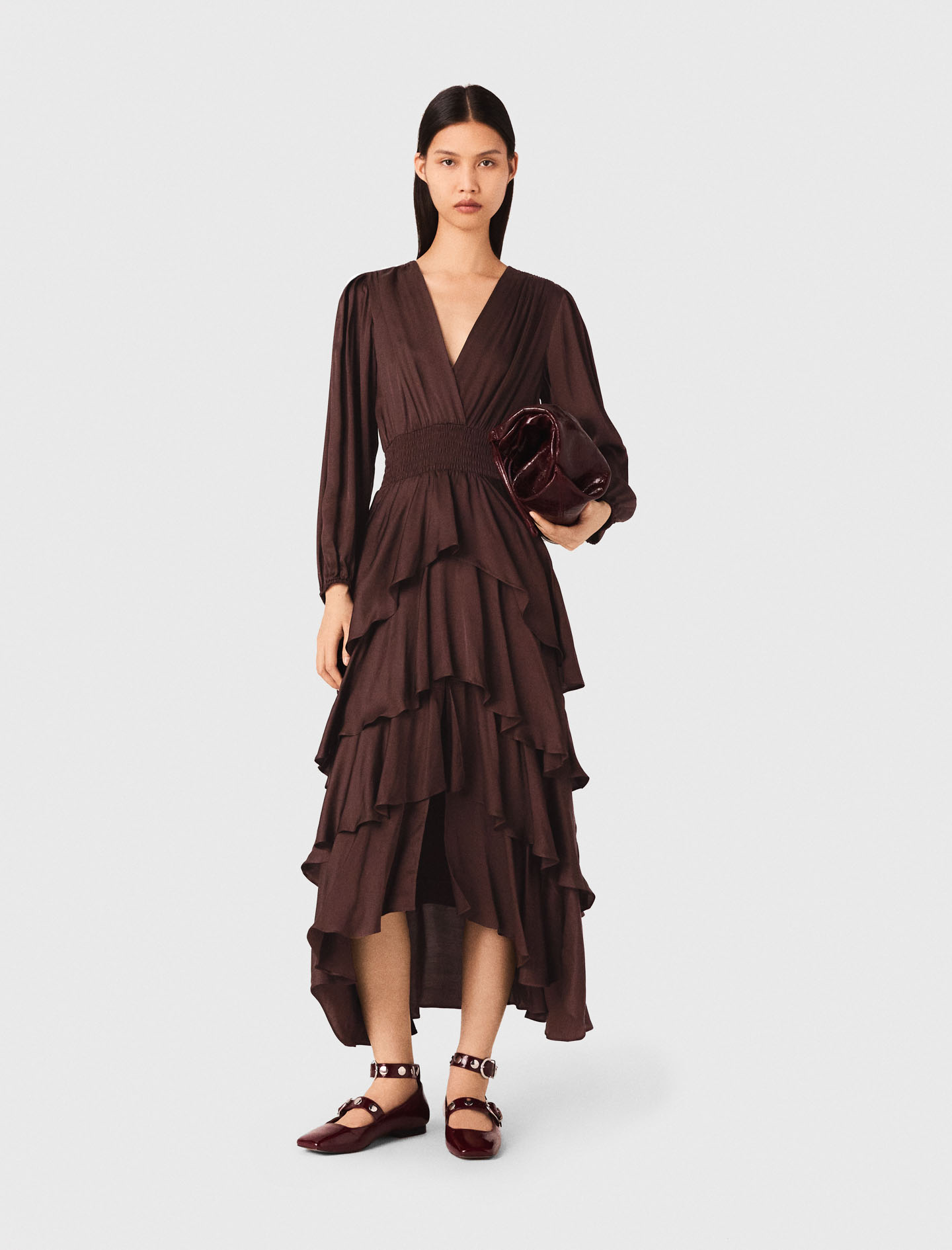 Flowy ruffled maxi dress Brown for Women Maje — free download