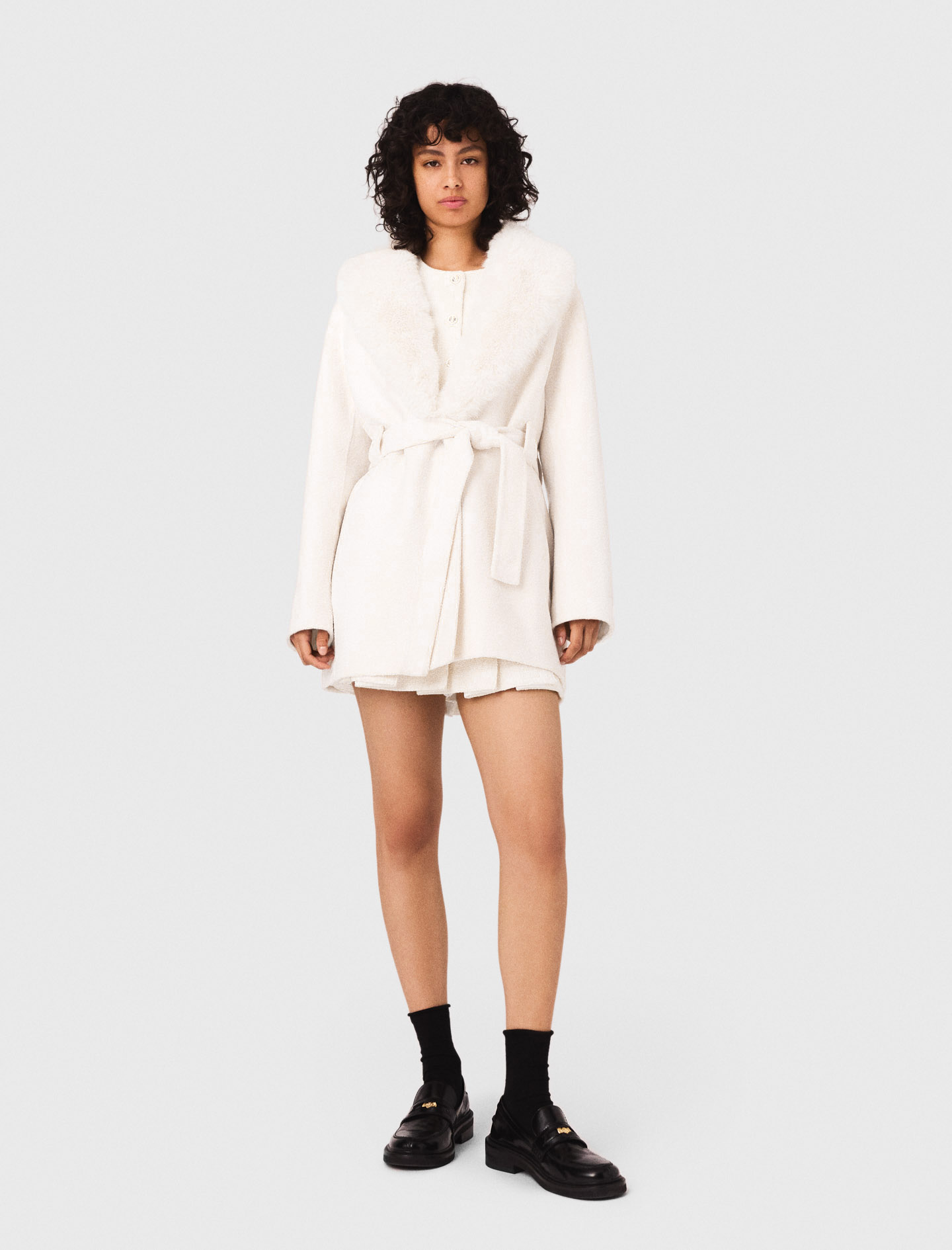 ジャケット・アウター isee.room fur coat white Belted short coat White for Women | Maje