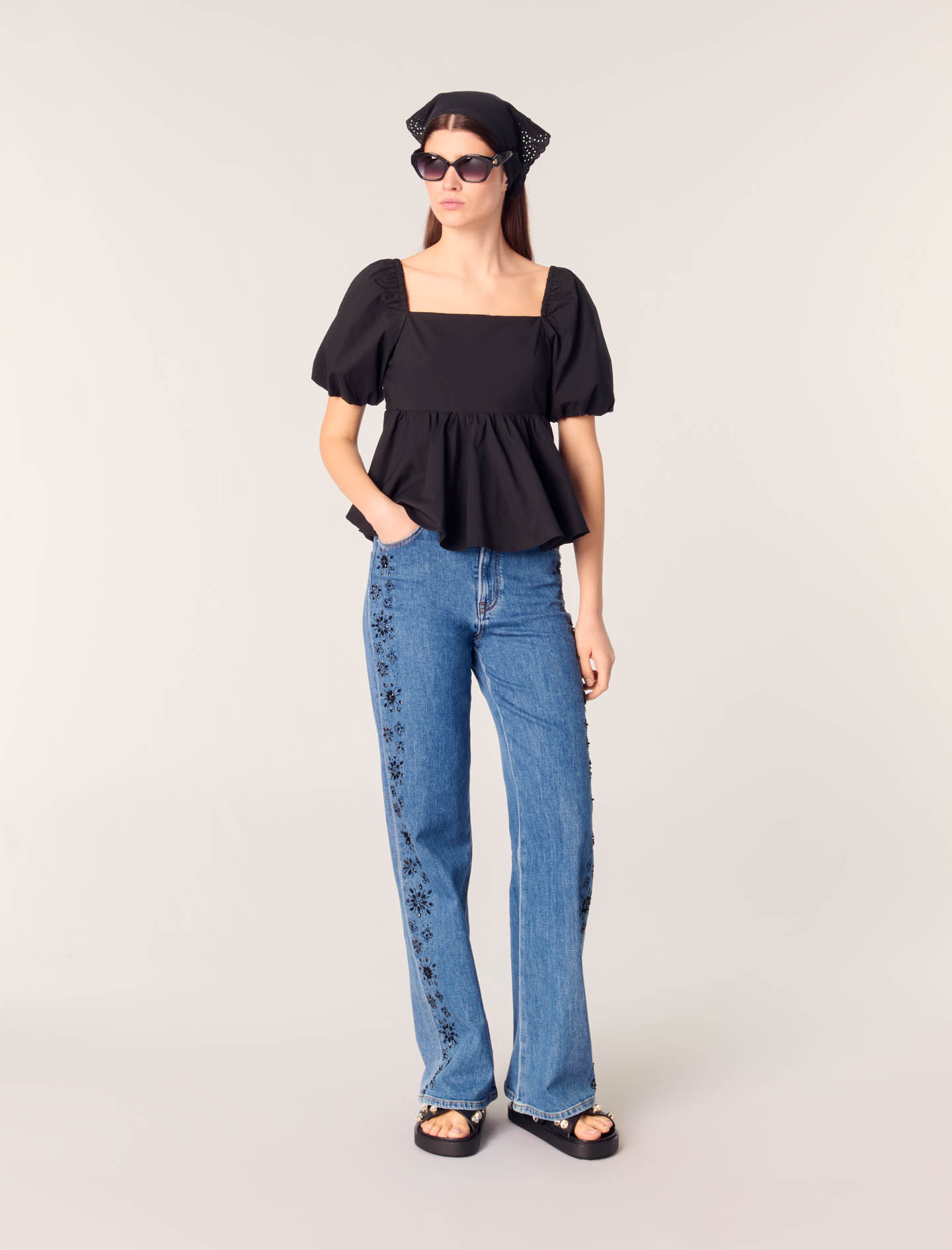 majeページ Embroidered jeans with rhinestones Blue for Women | Maje