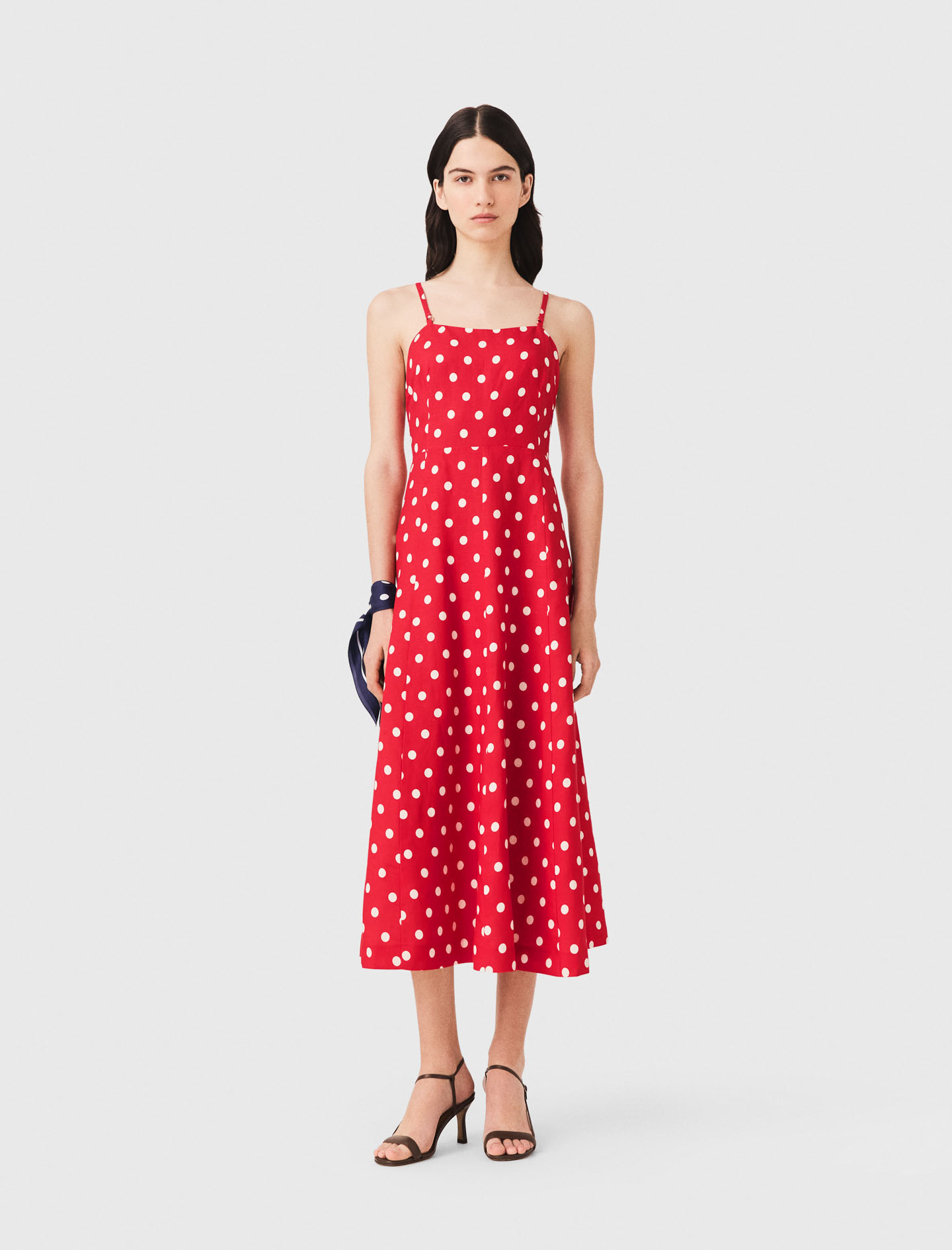 ワンピース MERLLET BAHAMA MAMA DRESS RED Backless linen-blend maxi dress Red dots print for Women | Maje