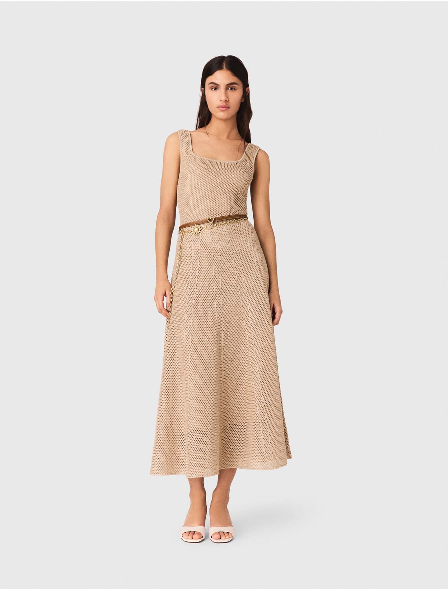 Rhinestone knit maxi dress Nude for Women | Maje