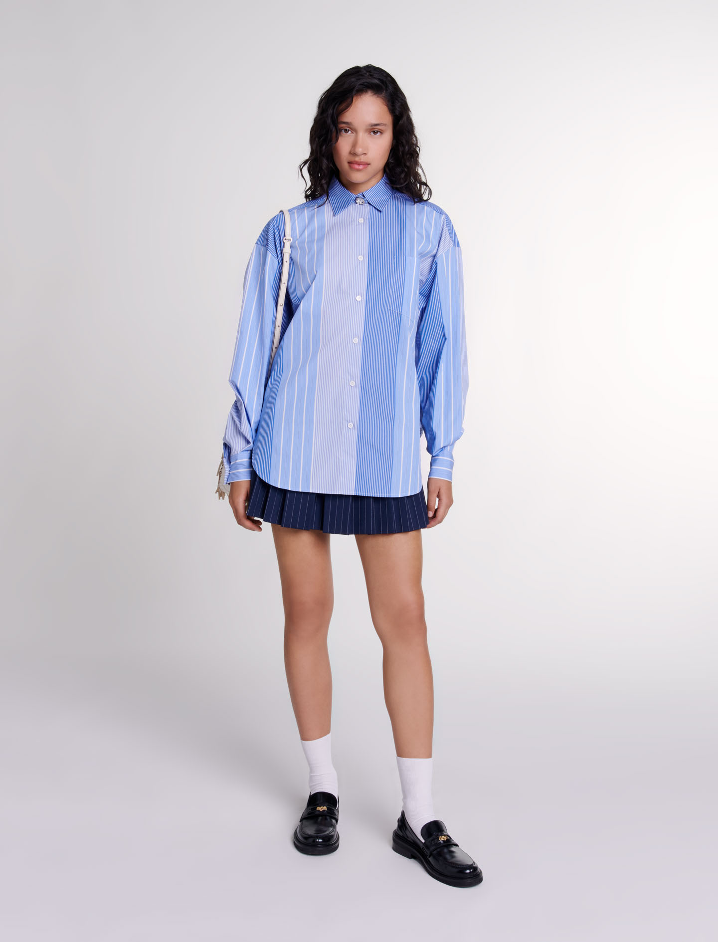 Striped patchwork shirt Blue for Women | Maje