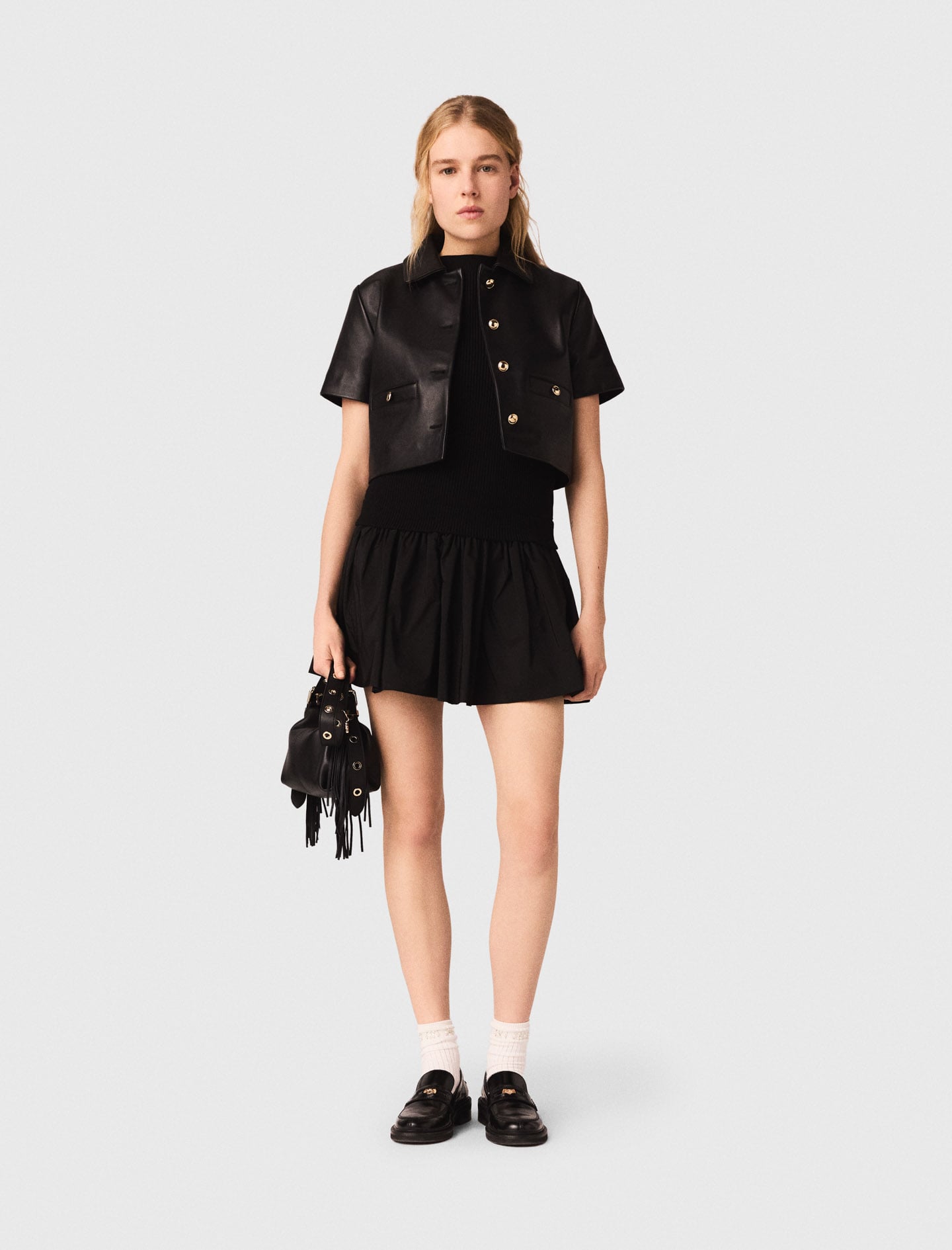 Cropped leather jacket Black for Women | Maje