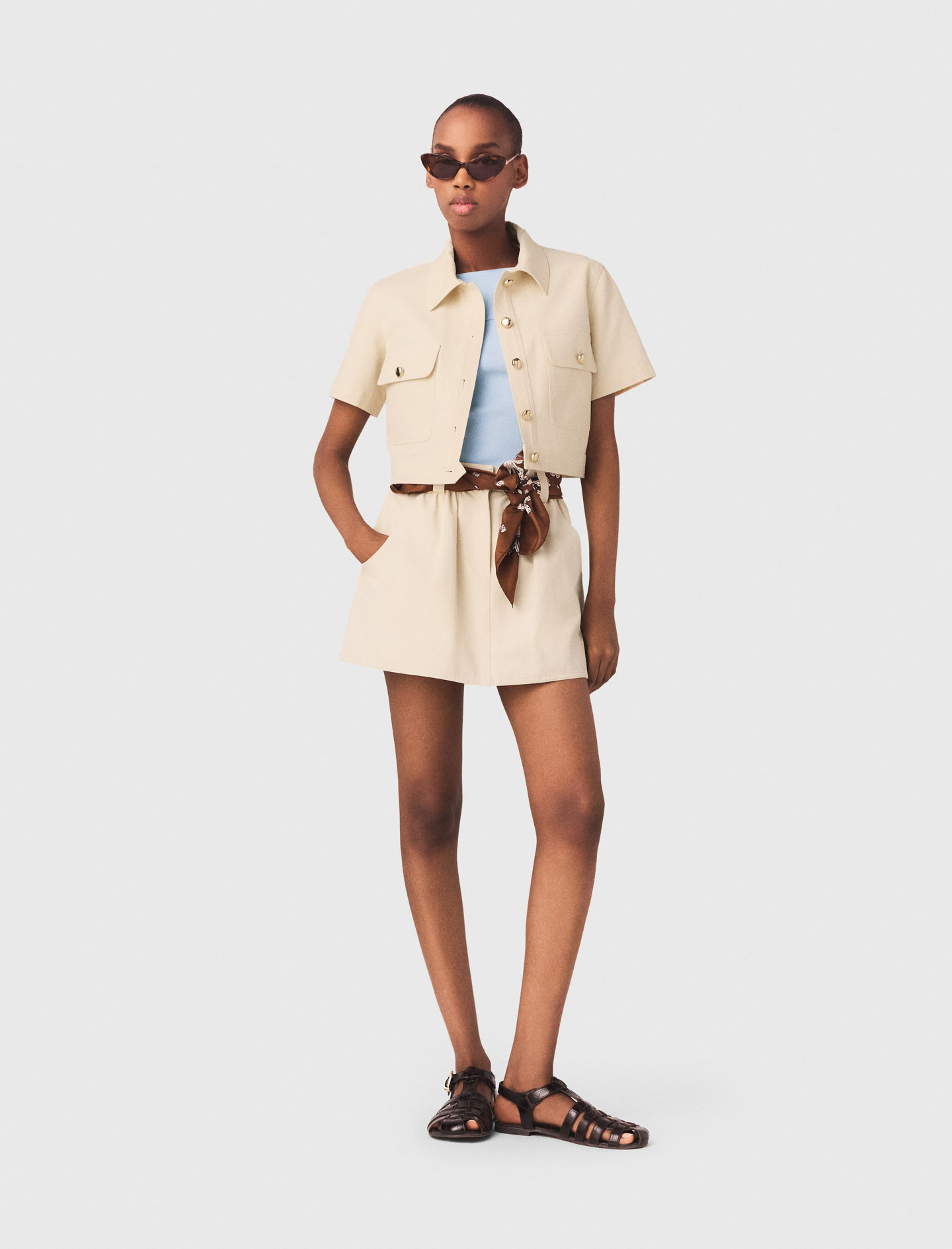Short-sleeved cropped jacket Ecru for Women | Maje