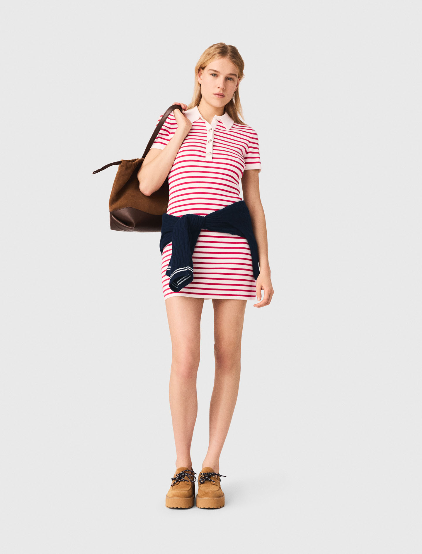 maje striped knit polo dress Striped polo dress Red for Women
