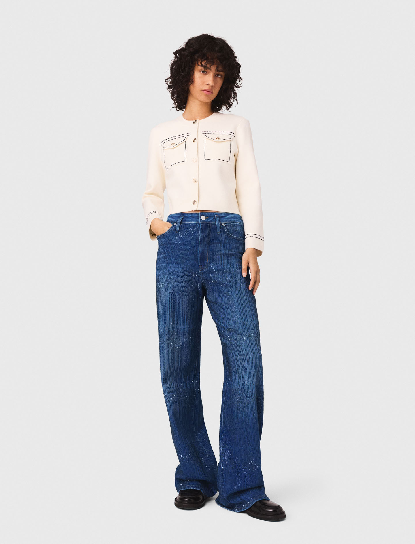 majeページ Wide-leg rhinestone jeans White for Women | Maje