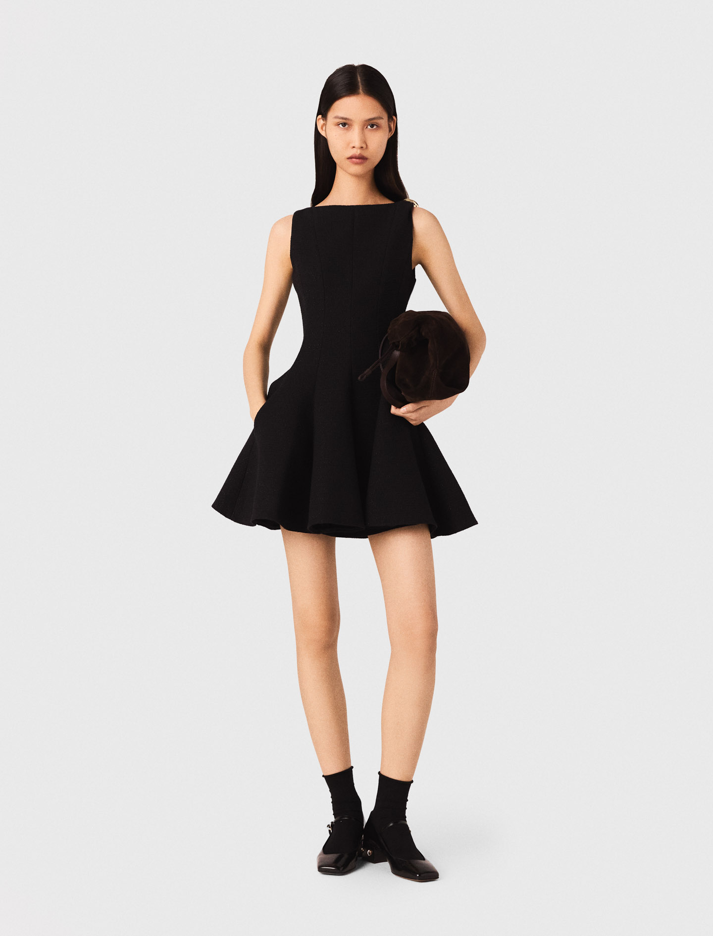 Short flared tweed dress Black / Gray for Women | Maje