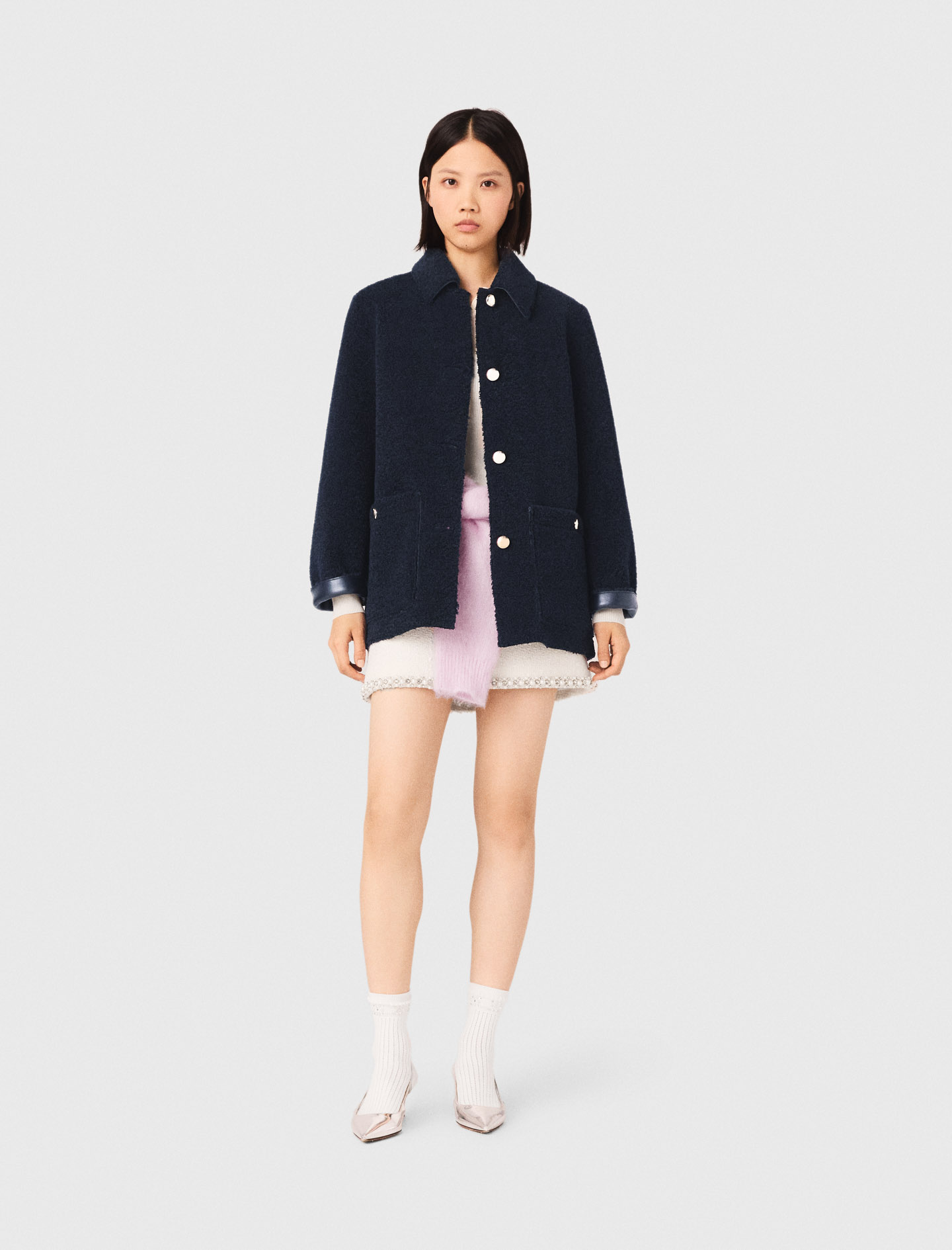 Reversible Faux Shearling Jacket Navy for Women | Maje