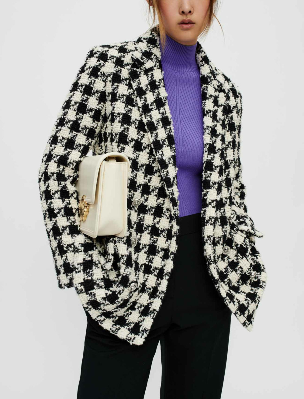 Wide, thick houndstooth jacket Black / White for Women | Maje