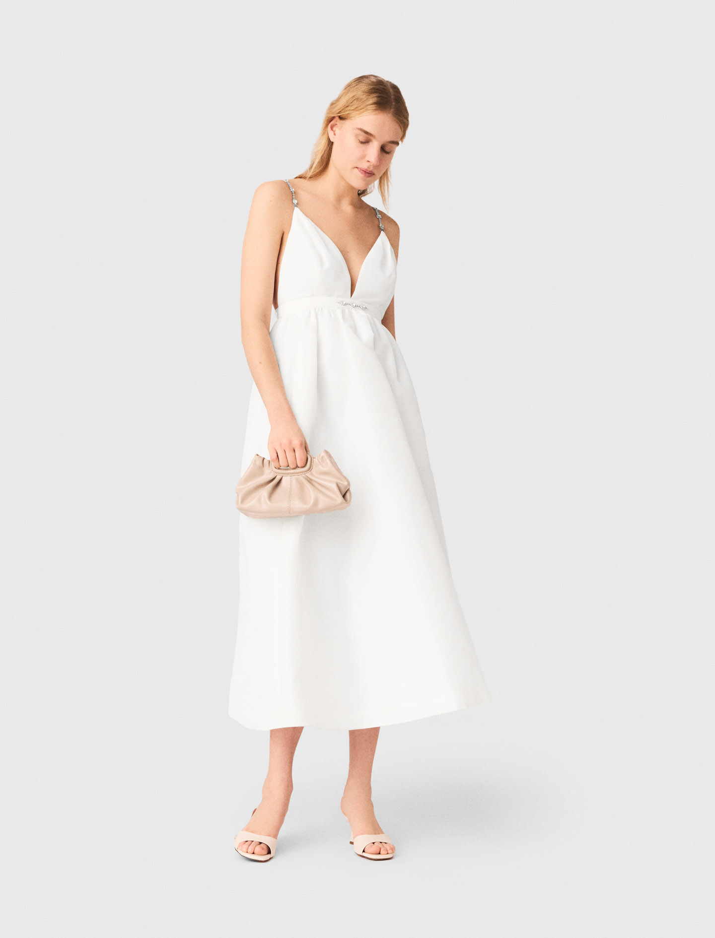 Jewelled taffeta maxi dress White for Women | Maje
