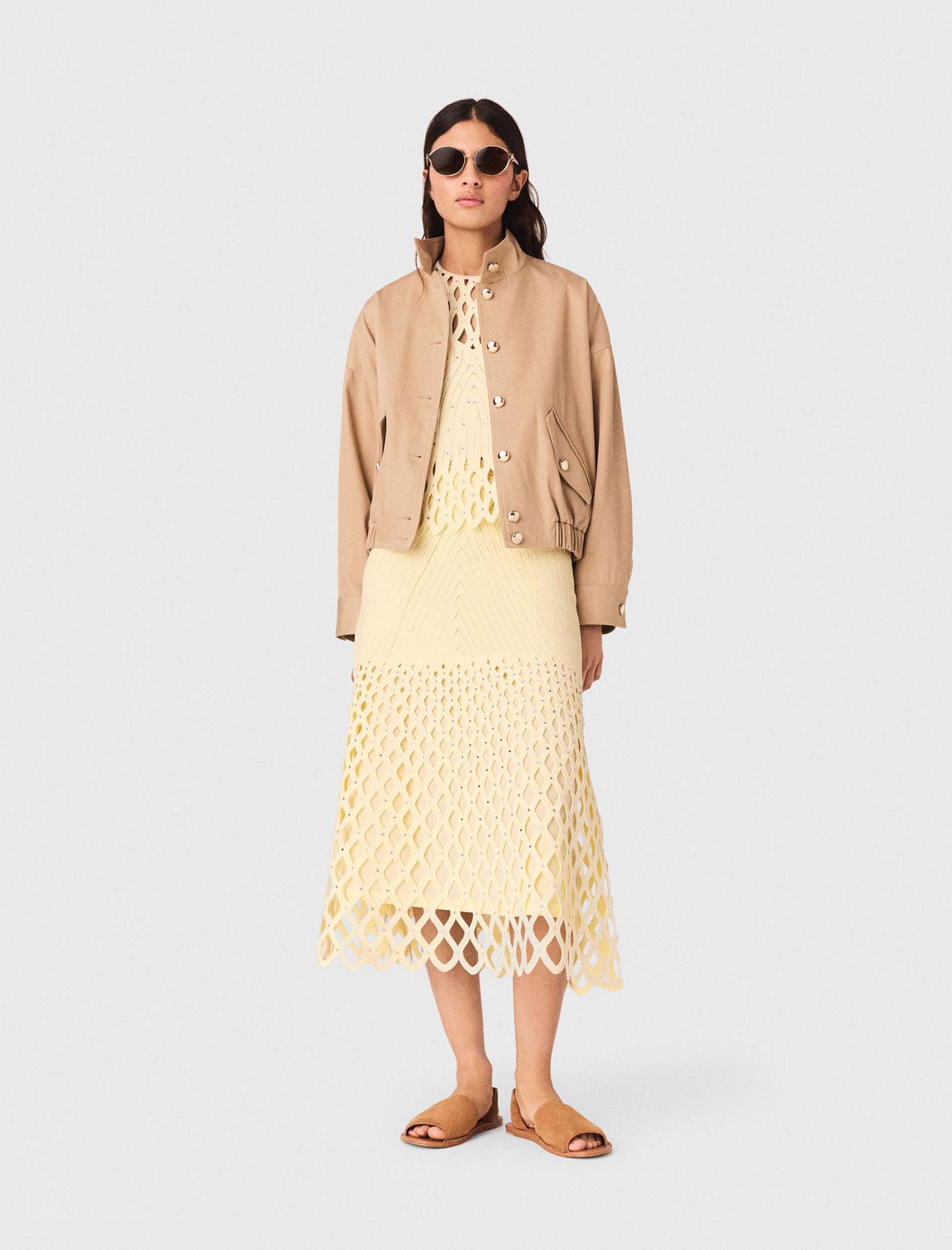 Crochet skirt with removable lining Pale Yellow for Women | Maje